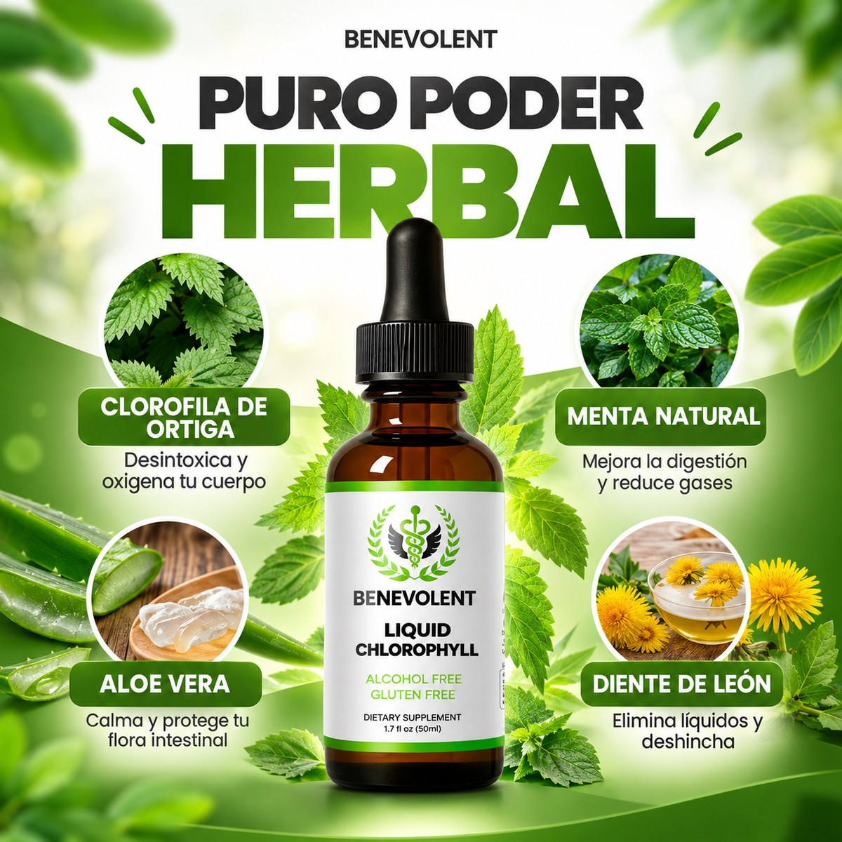 Gotas de Clorofila Benevolent® | Desintoxicación Natural 60ml
