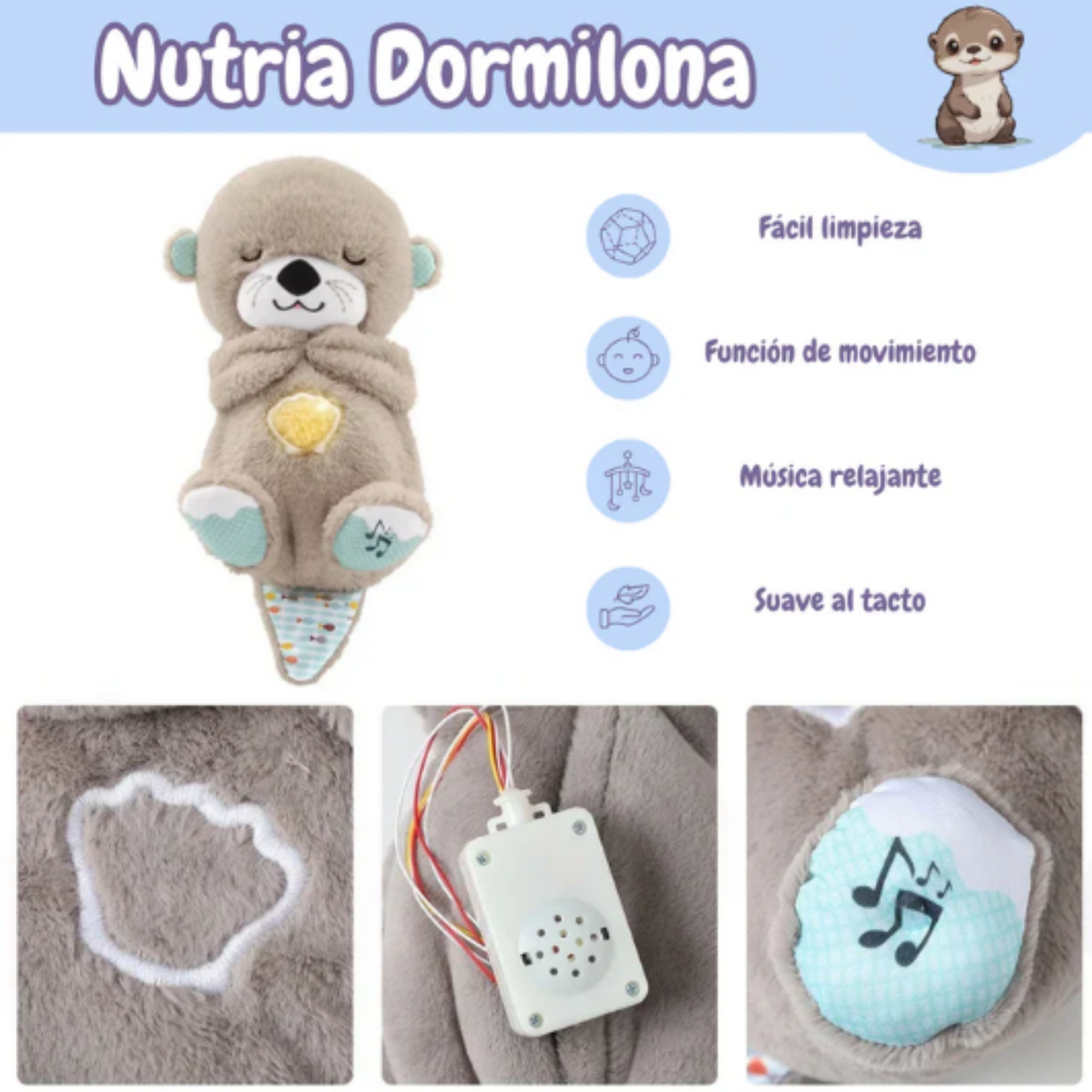 🥉 Nutria que Respira – Peluche de Apego con Luz y Sonidos
