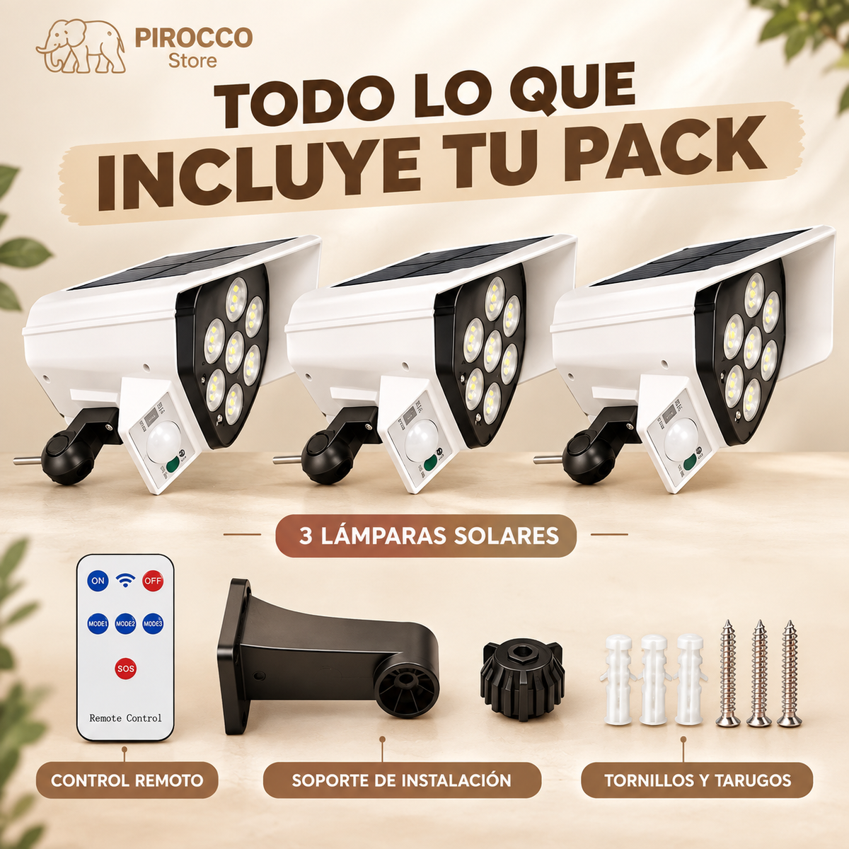 3x1 Foco Solar LED Tipo Cámara con Sensor de Movimiento