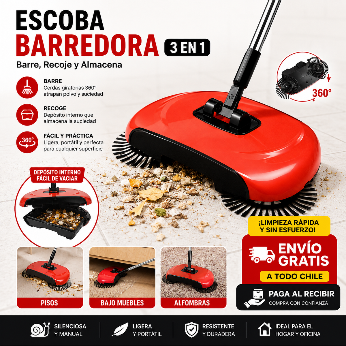 Escoba barredora automática 3 en 1