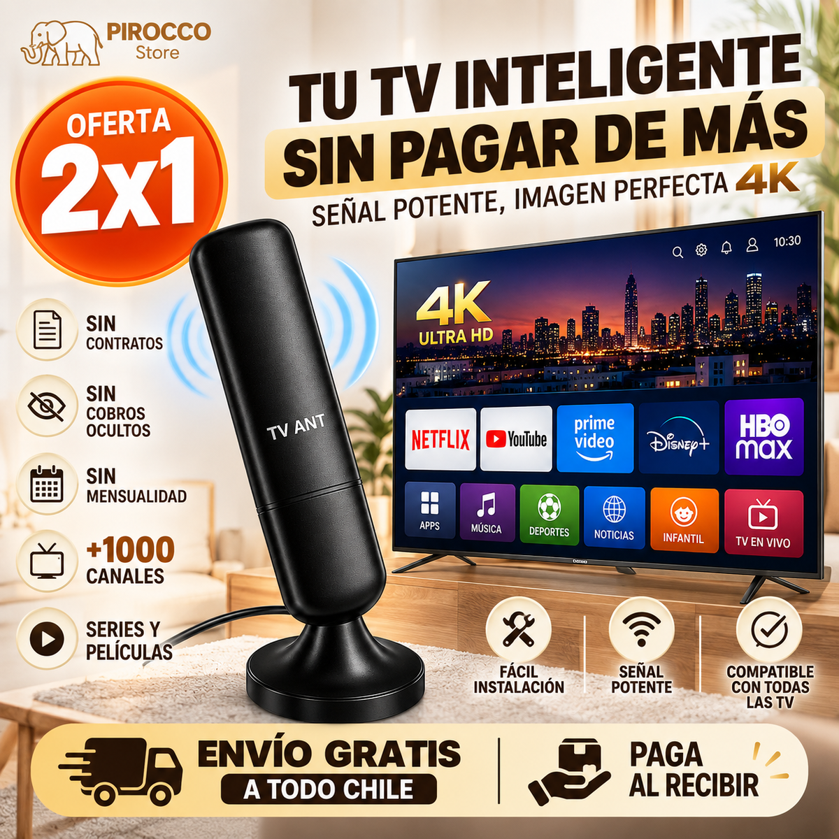 ¡2x1 Antena HD !Disfruta de canales Full HD sin pagar mensualidades