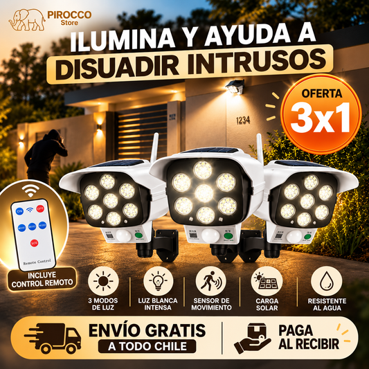 3x1 Foco Solar LED Tipo Cámara con Sensor de Movimiento