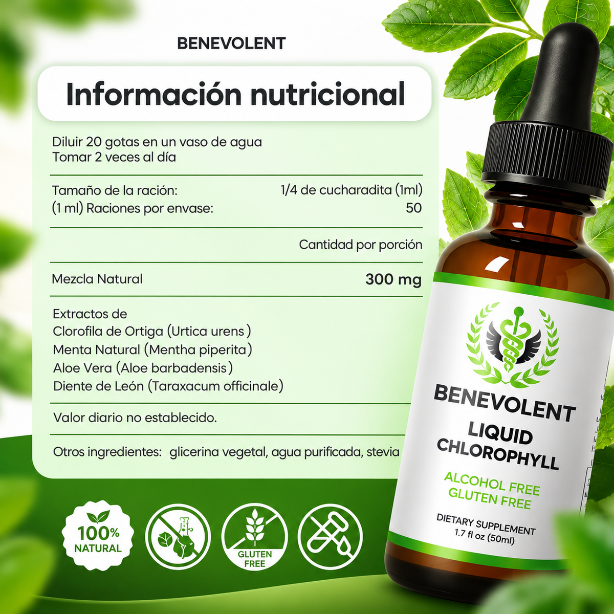 Gotas de Clorofila Benevolent® | Desintoxicación Natural 60ml