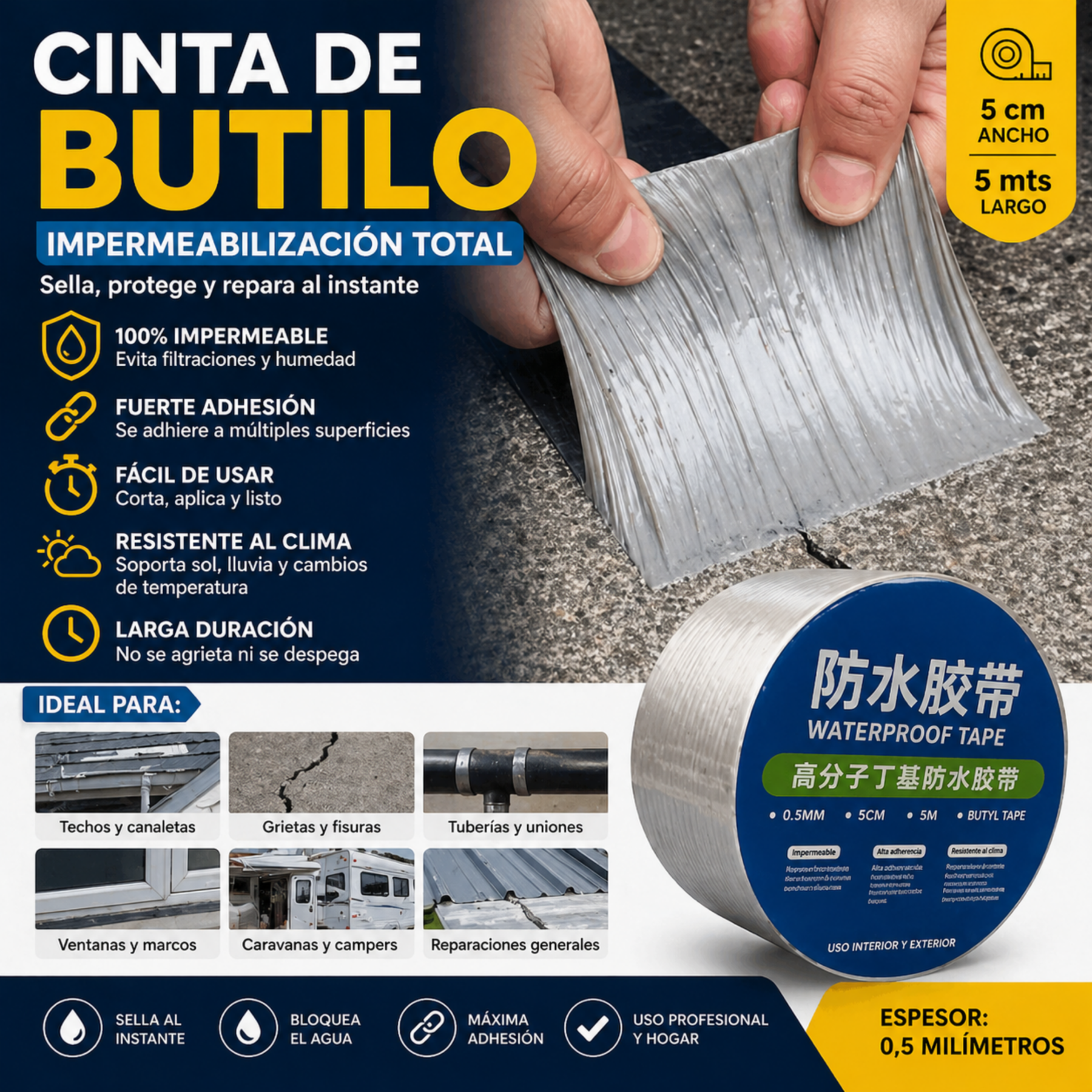 Cinta Adhesiva Tapa Gotera De Butilo