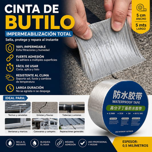 Cinta adhesiva tapa gotera de butilo, vista principal del rollo